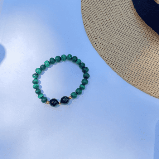 Gold Brass & Malachite Bead Bracelet